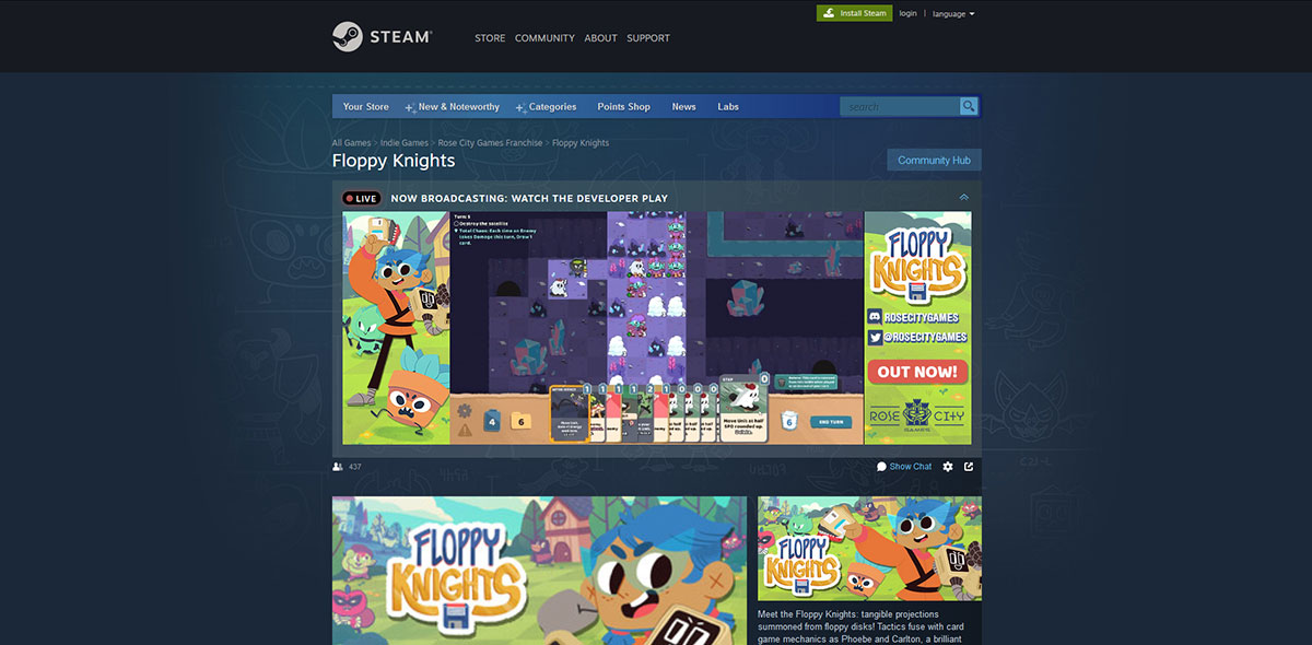 A Broadcast Example: Live Stream on the Store Page of 'Floppy Knights'